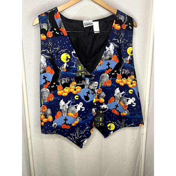 Vintage 90s Basic Editions Halloween Graveyard Spooky Fun Vest - Picture 1 of 8